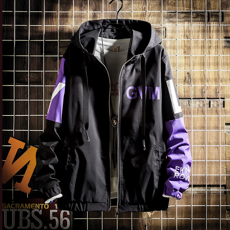 Мужская уличная куртка с капюшоном в стиле Харадзюку контрастных цветов хип-хоп