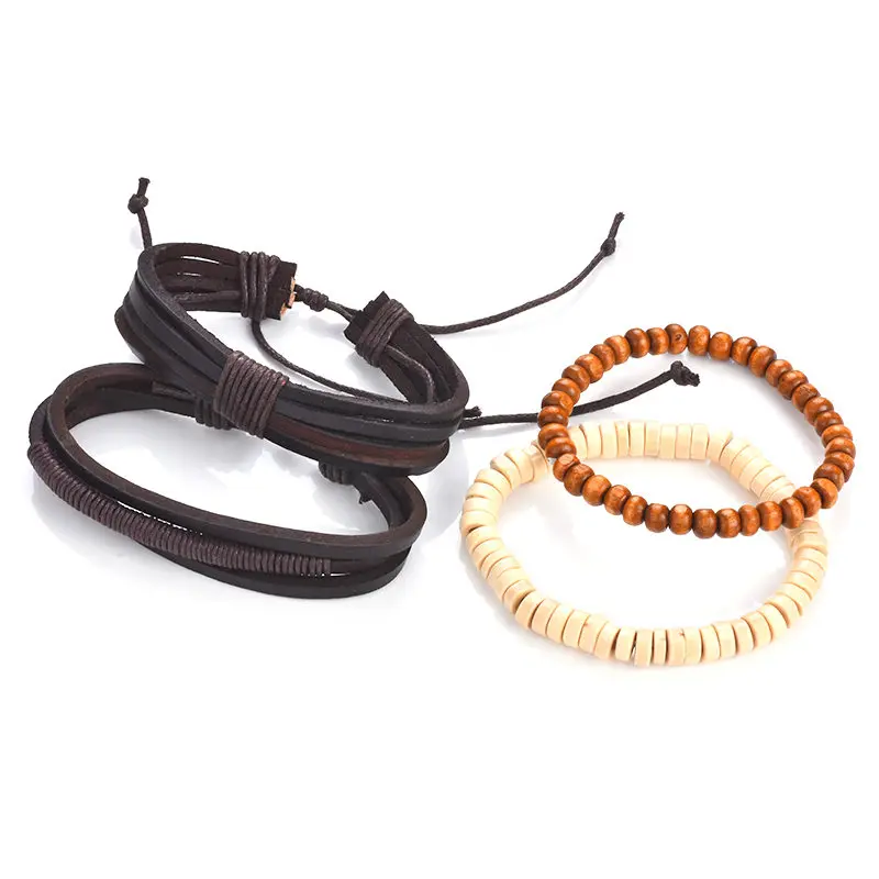 HYBZH Multilayer DIESEL Bracelet Men Casual Fashion Braided Leather Bracelets For Women Wood Bead Punk Rock Jewelry | Украшения и