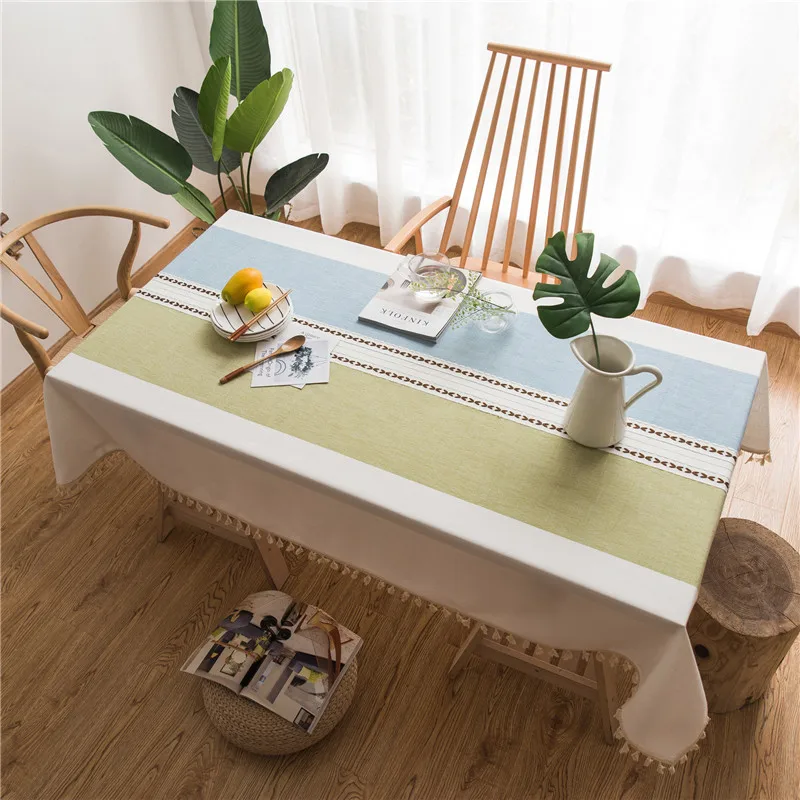 

Modern Cotton Linen Table Cloth with Tassel Iace Rectangle Tablecloth Home Kitchen Table Cover Party Banquet Dining Home Decor