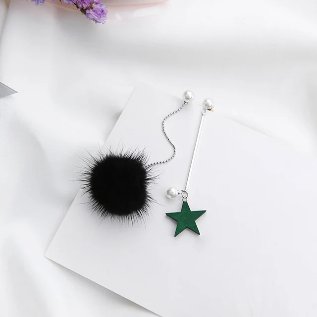 Корейский мода 2019 г. Асимметричная помпоном Мех животных мяч звездопад серьги