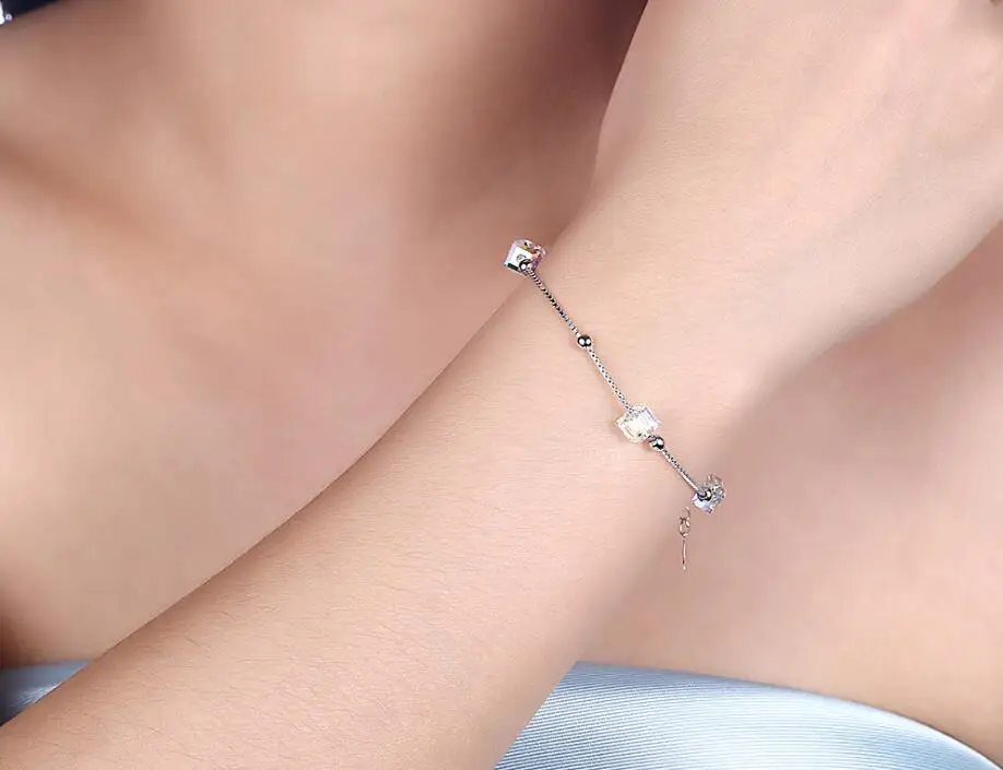 New 925 Sterling Silver Charm Beads Bracelet for Women crystal from austrian S925 bracelets Bangle Fine Jewelry girl Gift |