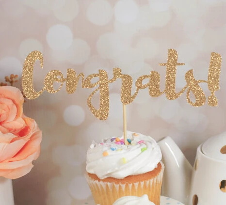 

glitter Congrats Cupcake Toppers Congratulations party toothpicks