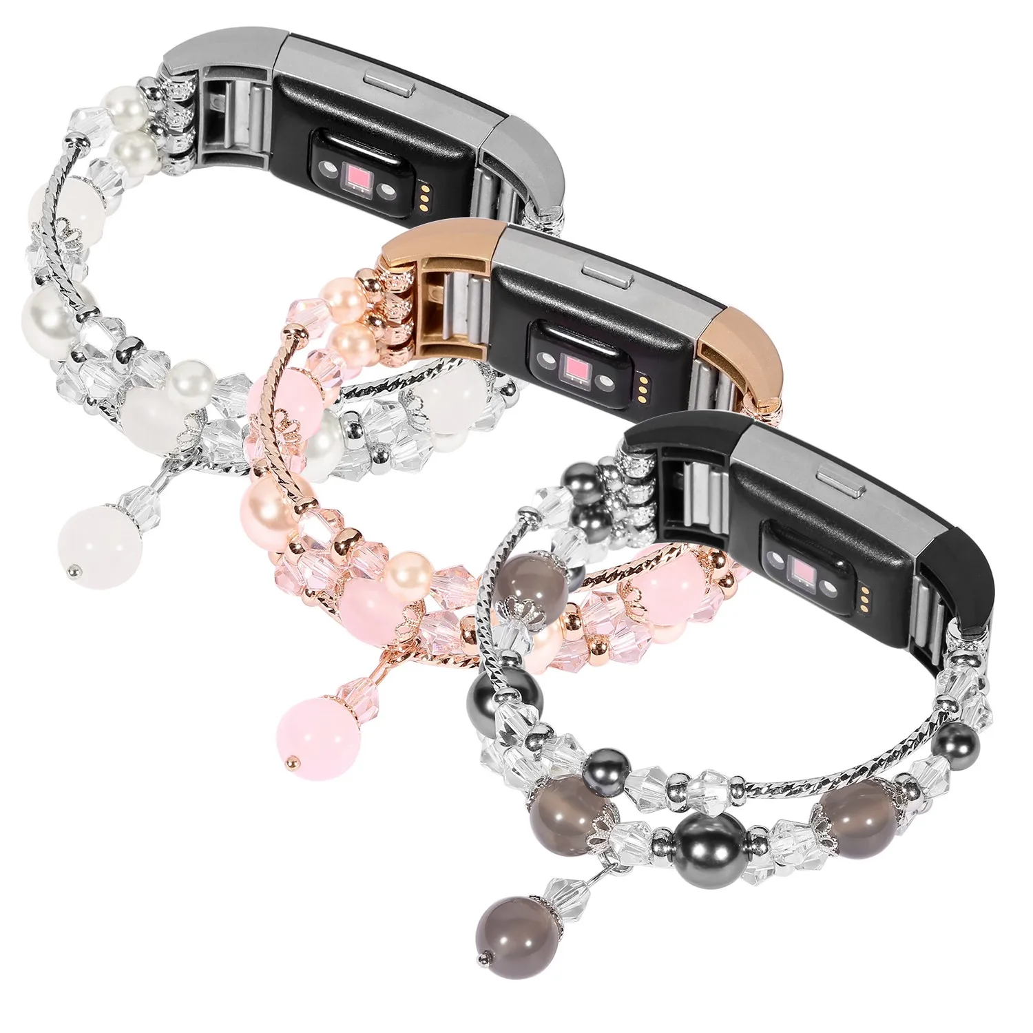 DAHASE белый серый розовый Агат бусы браслет для браслета FitBit Charge 2 женщин жемчуг