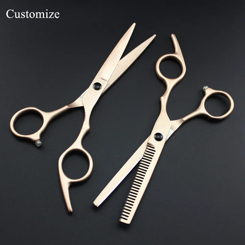 

Customize professional 6 inch gold hair salon scissors set cutting barber makas scissor Thinning shears hairdressing scissors