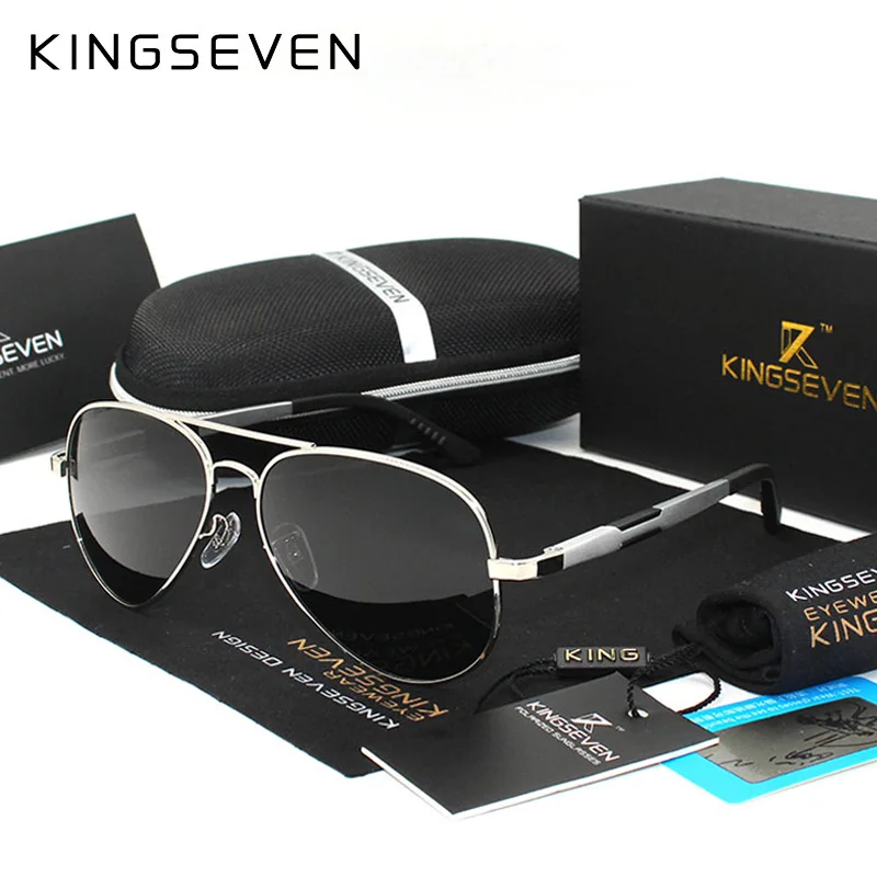 Мужские/женские зеркальные солнцезащитные очки Kingseven золотисто алюминиево