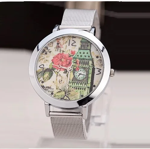 Высококачественные женские часы с металлическим ремешком эйфелева башня лондон