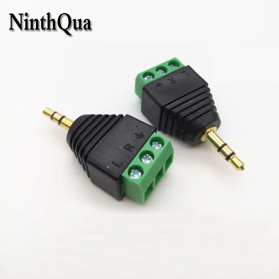 

1pcs 3.5MM 3Pole Gold-plated Plug Free Welding Dual Channel Audio Headphone Plug Stereo Adapter Green Terminal
