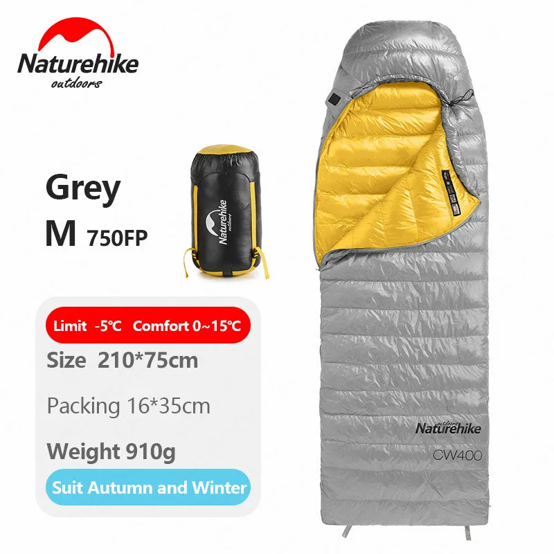 M-Grey-750FP Naturehike спальный мешок открытый зимний теплый кемпинг конверт Тип белый гусиный пух одного человека спальные мешки NH18C400-D - Цвет: M-Grey-750FP