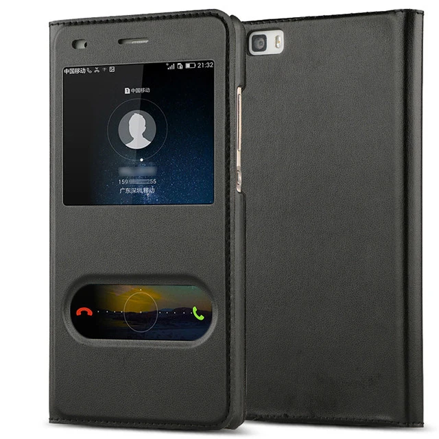 black Роскошный P8lite Чехол-книжка с окошком из искусственной кожи для huawei P8 lite ALE-L04 ALE-L21 - Цвет: black