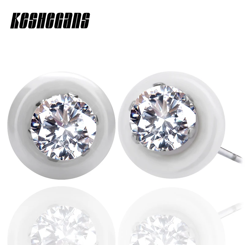Модные массивные Bijoux черные белые серьги-гвоздики из керамики для женщин с большим каратом AAA здоровья керамические круглые циркониевые серьги
