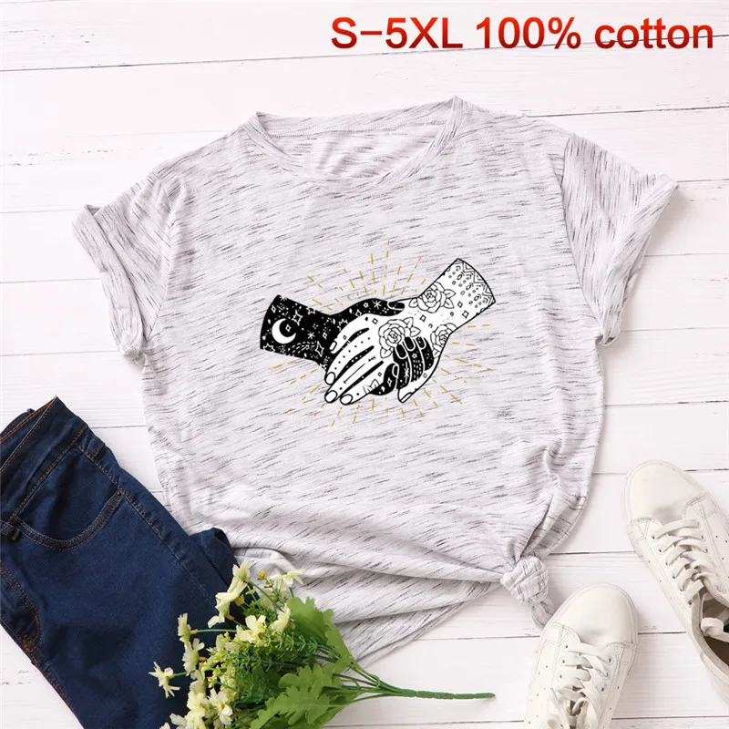 Женская футболка размера плюс S 5XL New Hands Moon Star 100% хлопок с круглым вырезом коротким