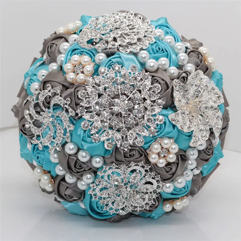 

Tricolor Wedding Bouquet Ribbon with Pearl Crystal Bride Bridesmaid Flower for wedding gift elegant Artificial Rose