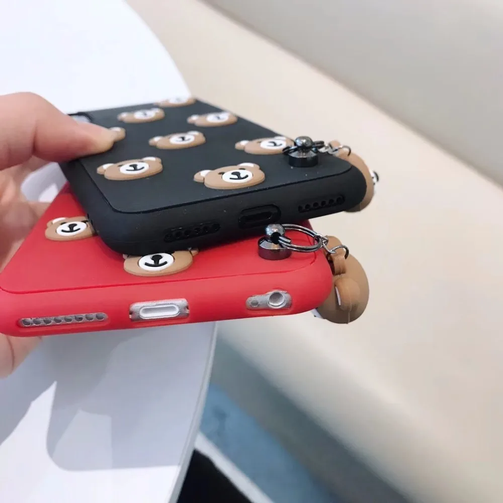 3D Teddy bear soft silicone shockproof phone case for iphone x 7 7plus 6 6s Plus with strap cover iphone8 8Plus |