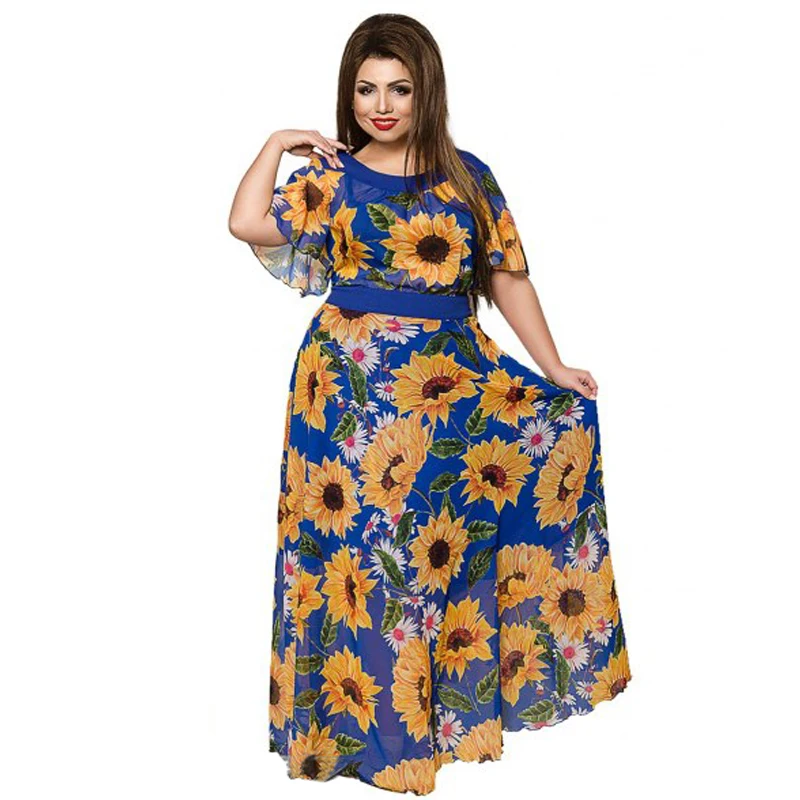 Платье женское длинное Пляжное с цветочным принтом большого размера 2019|vestidos