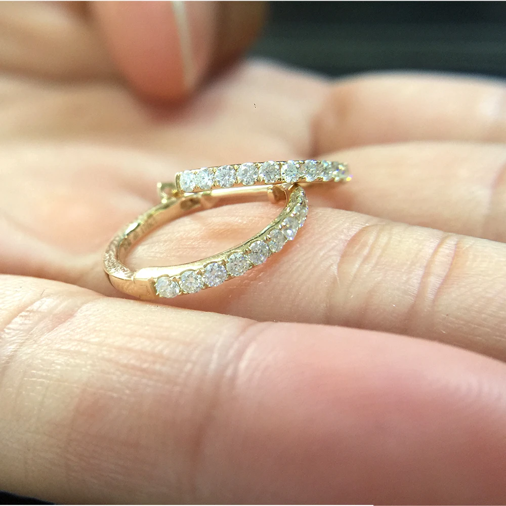 Genuine14K 585 Желтое золото мини Huggie серьги Тест Положительный Лаборатория Grown F класс Муассанит Алмаз серьги для женщин