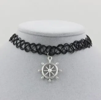 Женское колье чокер с татуировками черное винтажное ожерелье золотого цвета из