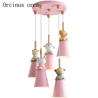 cartoon creative pink animal chandelier children room girl bedroom princess bedroom modern doll pendant lamp free shipping