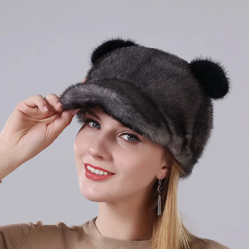 Женская шапка из натурального меха норки теплая зимняя с импортным натуральным