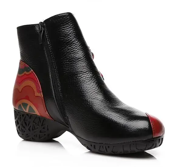 Free shipping Fashion China National style Genuine Leather Retro handmade flowers round autumn and winter Short boots | Обувь