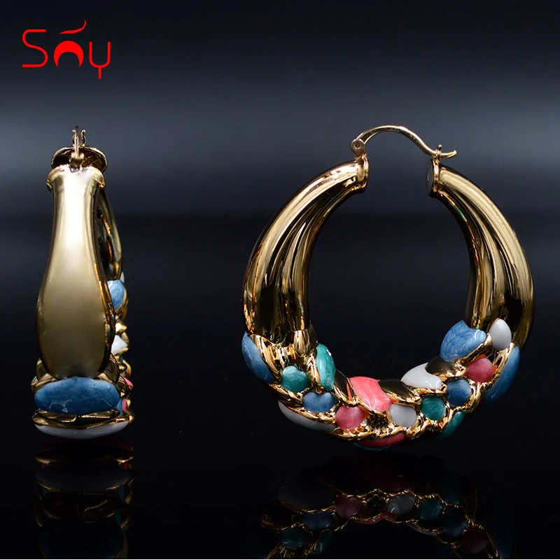Женские крупные серьги-кольца Sunny Jewelry яркие глянцевые серьги в форме цветка для