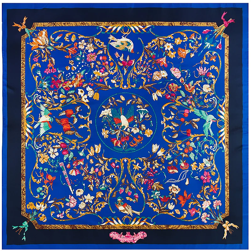 

130cm Women Square Silk Foulard Floral Large Scarf Bright Fashion Wrap Trend Spring Tavel Decoration New [3604]