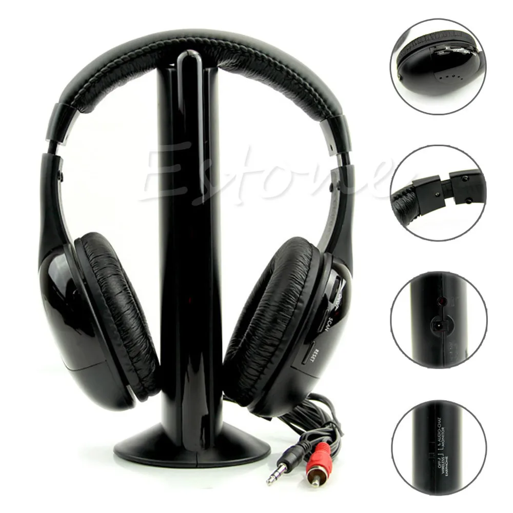5 в 1 Hi-Fi беспроводная гарнитура наушники для ТВ DVD MP3 PC - Цвет: Черный