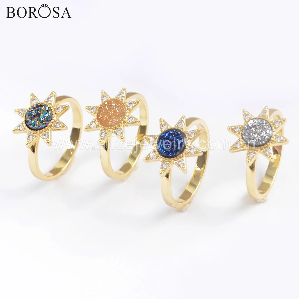 

Оптовая продажа, кольца BOROSA ZG0388 из гексаграммы, агата, друзы, натуральные драусы, тиани, радуга, Шесть звезд, модное кольцо, подарок для женщи...