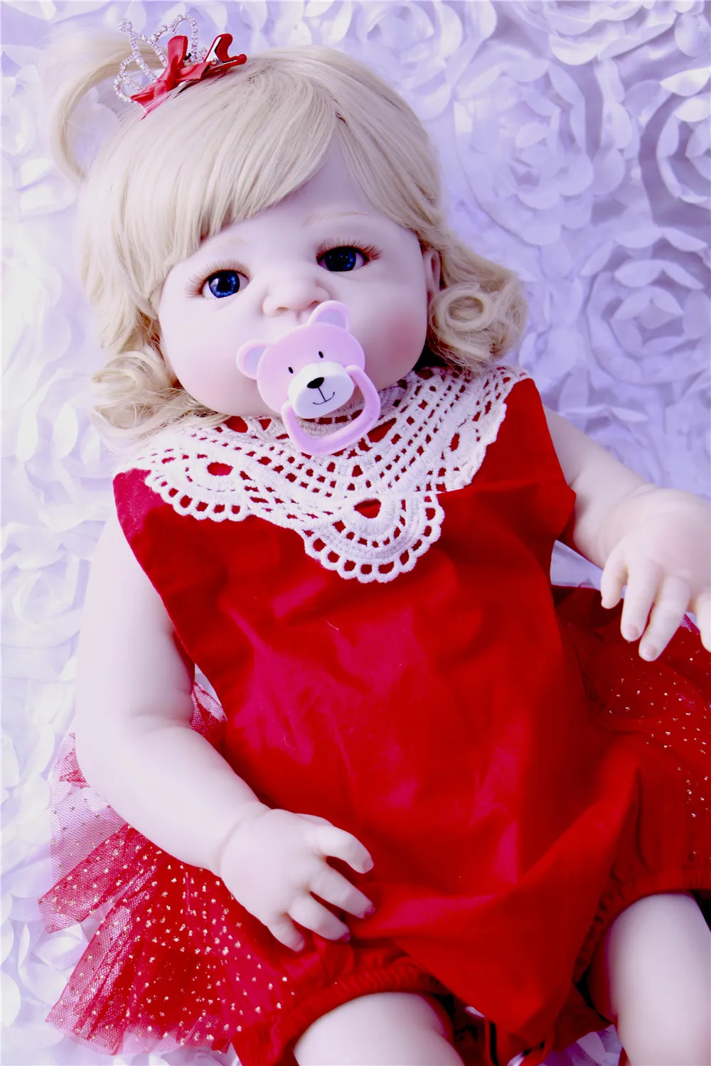 

22'' 55cm Lifelike bebe alive reborn bonecas handmade full body silicone vinyl Reborn Baby Curly girl Doll with Pacifier bottle