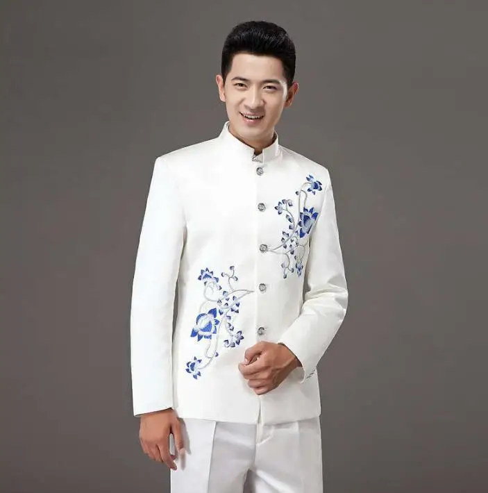 Singer dance stage clothing for men tunic suit set with pants 2020 mens wedding suits costume groom chinese style formal dress