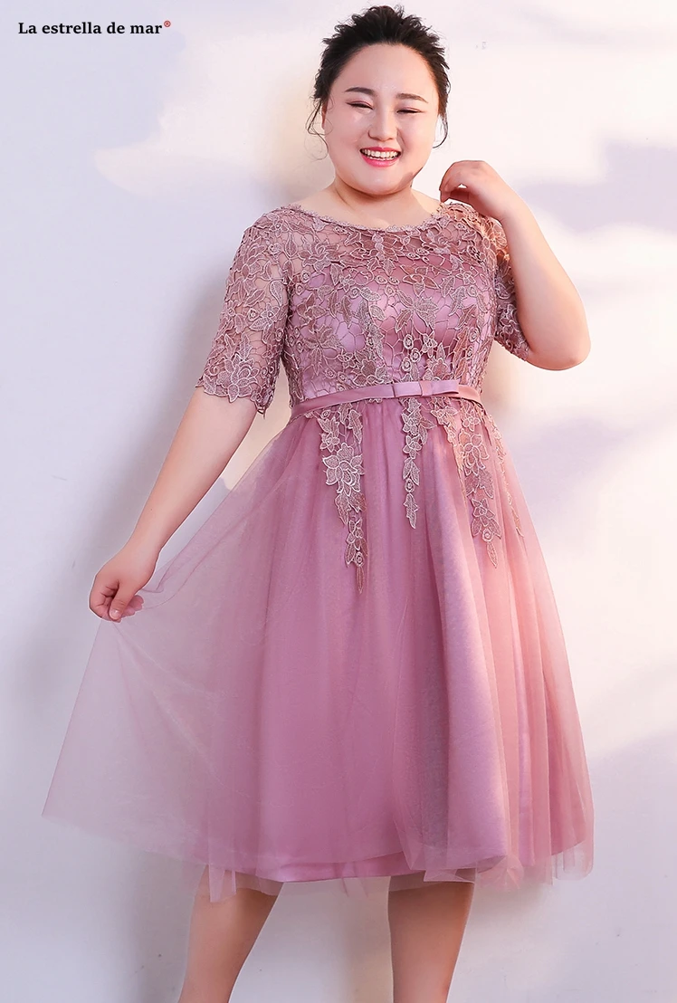 Большие размеры vestidos de madrinha, новинка, из кружева, с вырезом на шее, с коротким рукавом, трапециевидной формы, бирюзового, синего, румяна, розового цвета, свадебное платье для гостей, длина чая