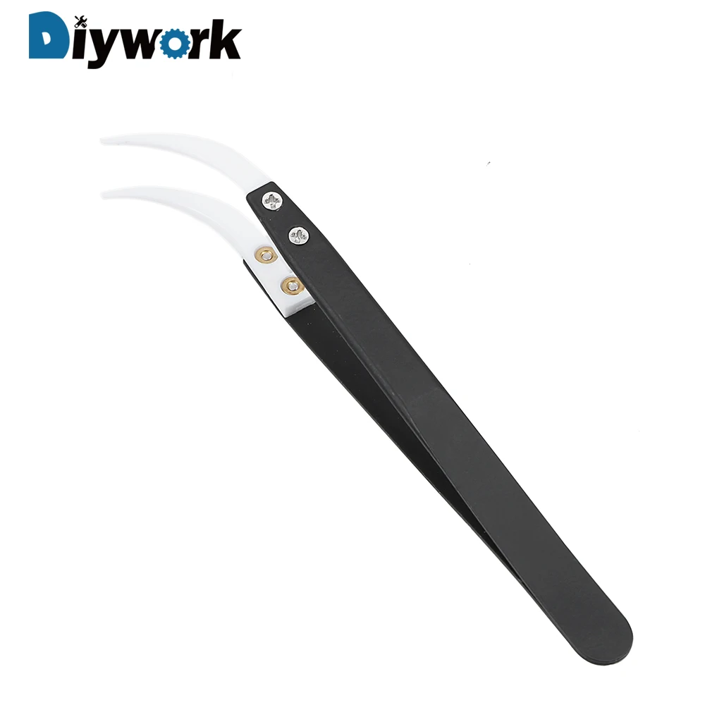 DIYWORK антистатические прецизионные изогнутые наконечники пинцет высокая термостойкость керамические наконечники пинцет ручка из нержавеющей стали