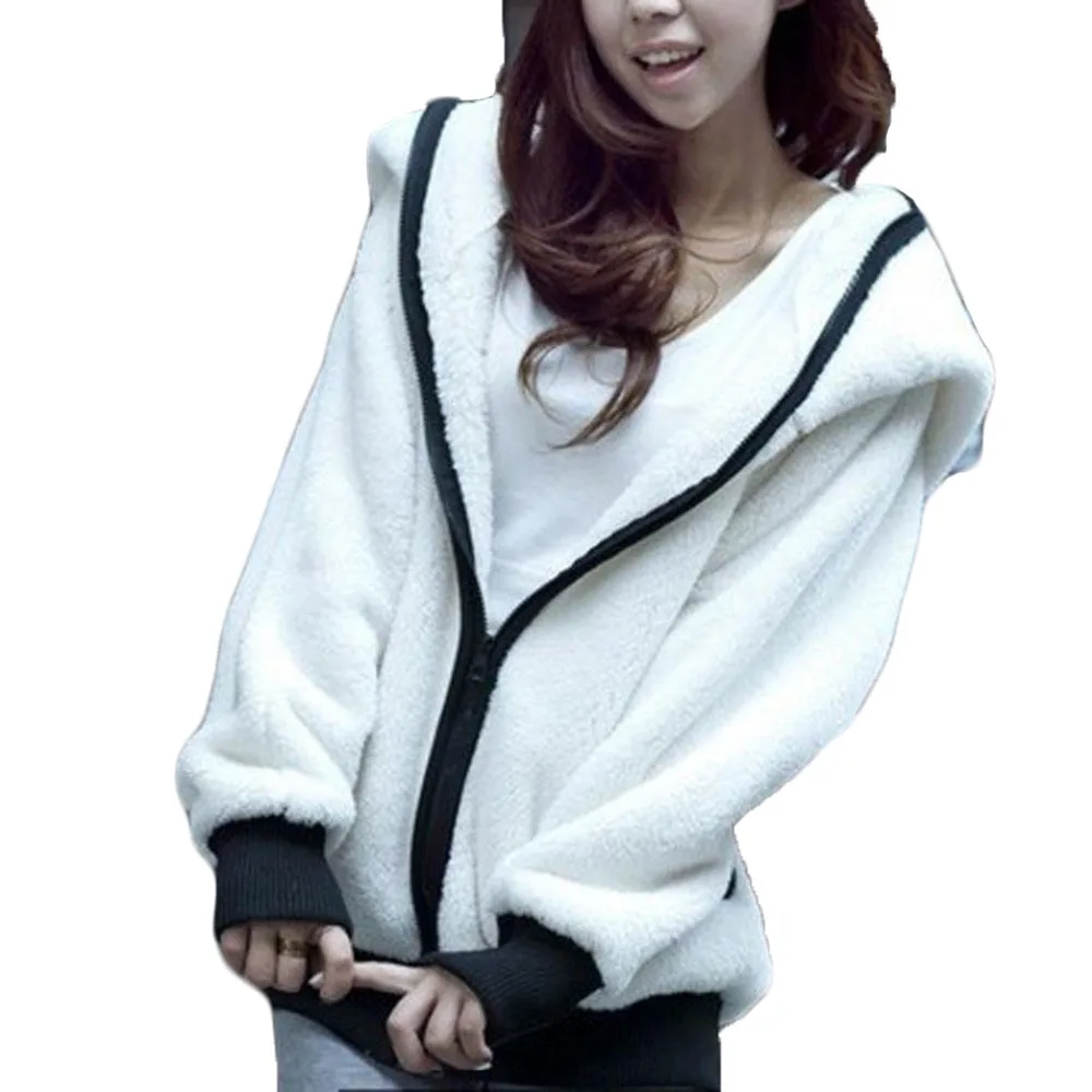 Preself New 2018 Women's Fashion Wool Black And White Panda Hooded Zipper Slim Jacket | Женская одежда