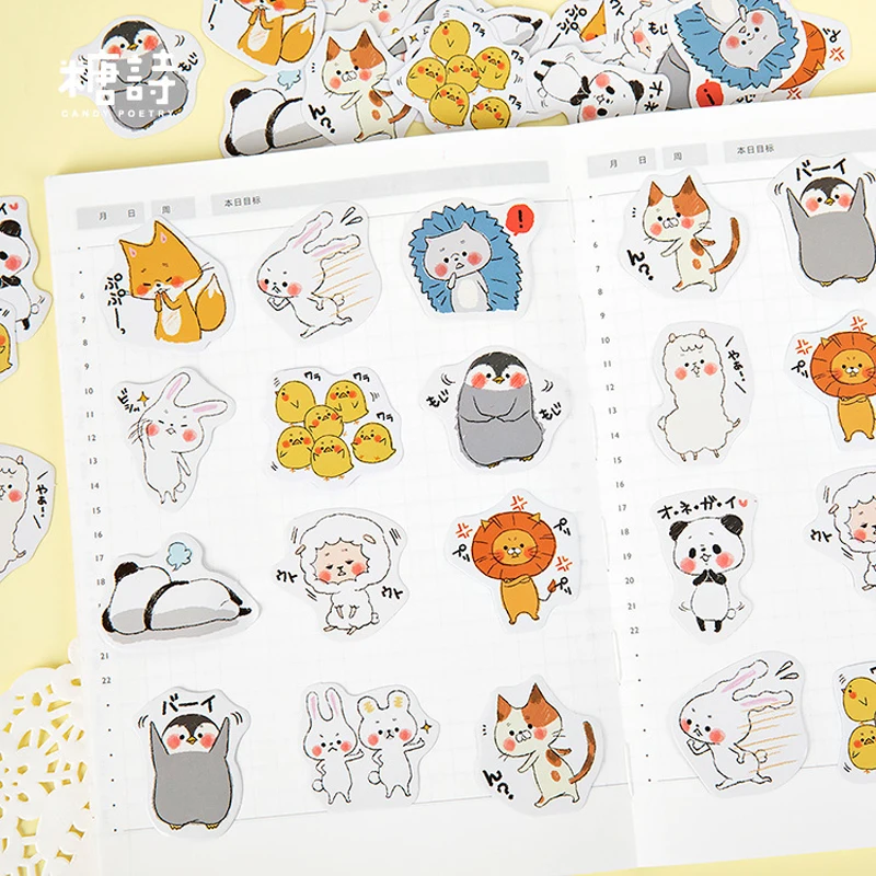 45 шт./упак. Kawaii с принтом Лисенок для детей Пингвин панда DIY декоративные наклейки