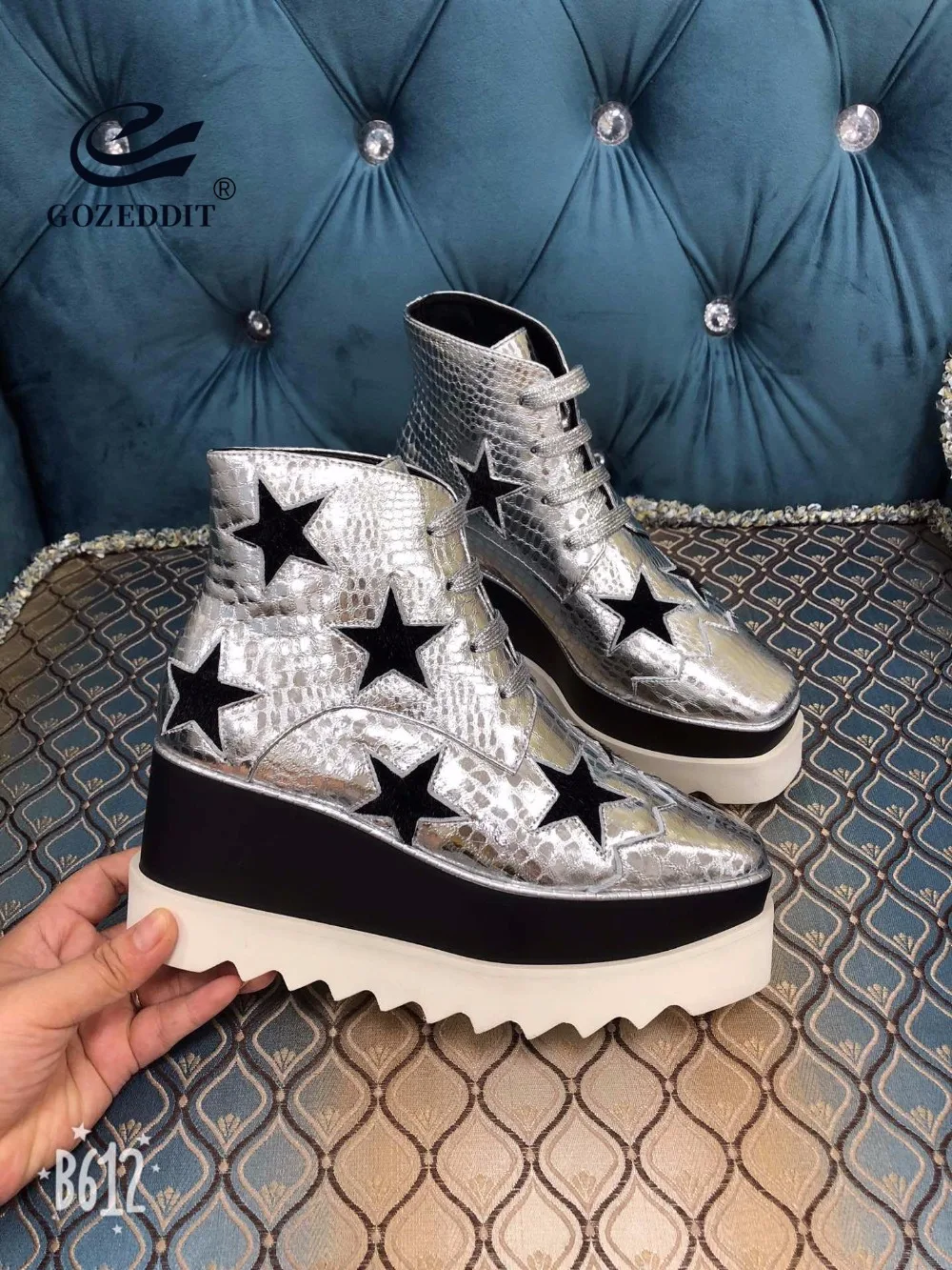 GOZEDDIT конского волоса звезда мужские ботильоны натуральная змеиная кожа боковая