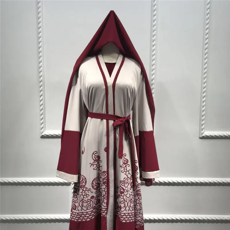 Нарядный халат Abaya 2020 красное мусульманское платье с открытой передней вышивкой