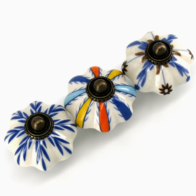 

6PCS New arrival Kitchen Cabinet Knobs Ceramic Hand painted Pumpkin Cupboard Wardrobe Door Pulls Cabinet Drawer Handles
