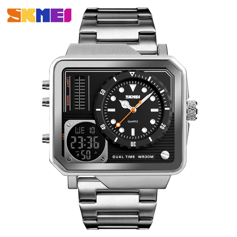 Silver Watch SKMEI Для мужчин цифровые электронные часы Нержавеющая сталь ремешок часы день дата Дисплей личности сигнализация Просмотрам Relogio Masculino - Цвет: Silver Watch