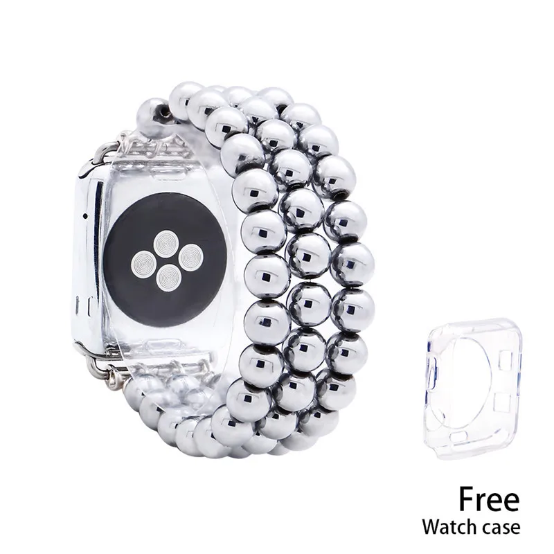Silver 8mm Lureen совместим с iWatch Band 38/40/42/44 мм, унисекс Мода ручной работы эластичный браслет ремешок, для iWatch серии 4/3/2/1 - Цвет ремешка: Silver 8mm
