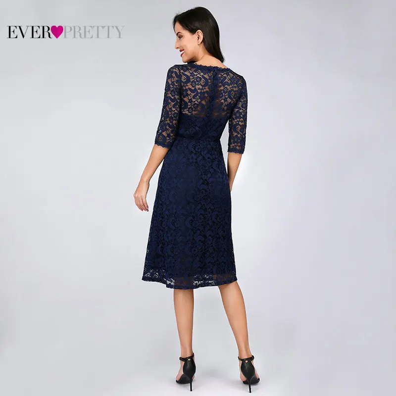Темно-синие кружевные коктейльные платья Ever Pretty ez07565nb прозрачные рукава до колен vestidos mujer элегантные коктейльные платья
