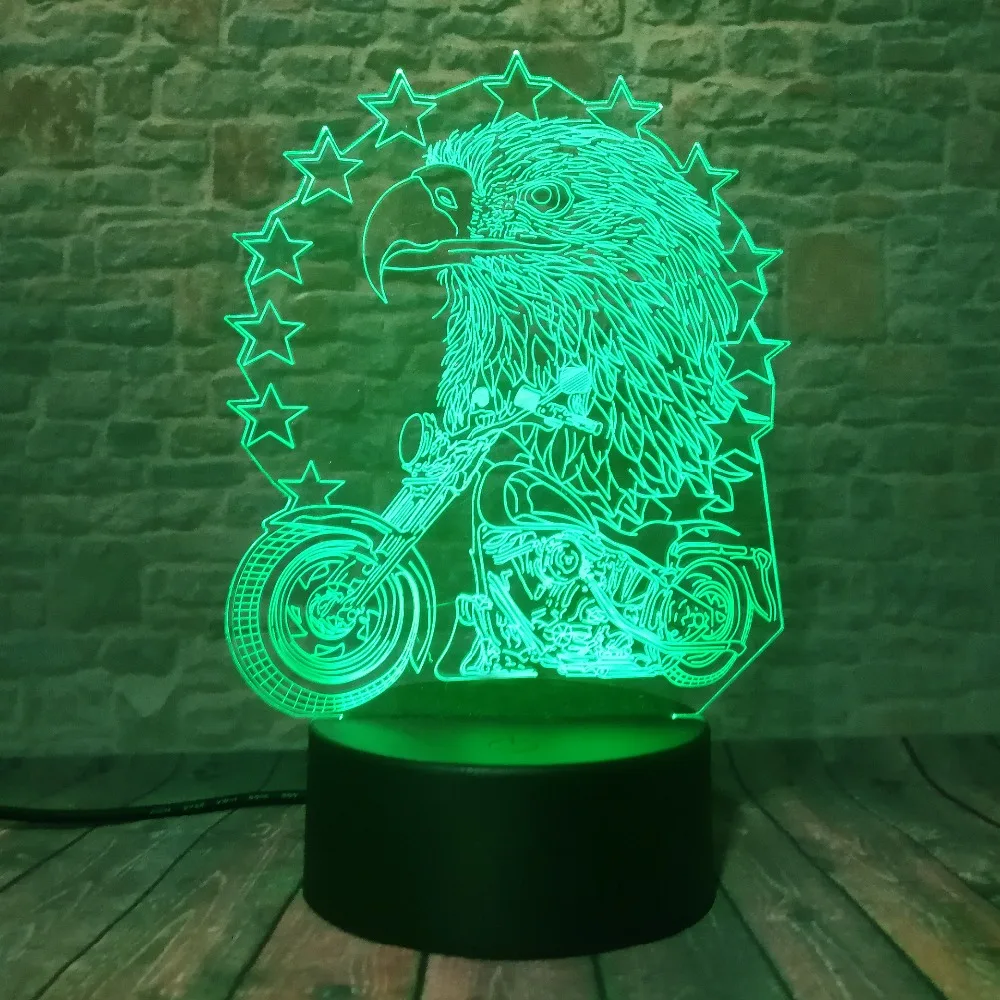 Орел и мотоцикл светодиодный 3d-ночник USB 7 цветов Изменение украшение Бытовая лампа Дети праздники и подарки на день рождения