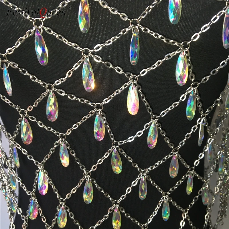

FestivalQueen Women Crystal Sequins Tank Top Handmade Patchwork Metal Hollow Out Rave Festival Clothes Party Crop Top