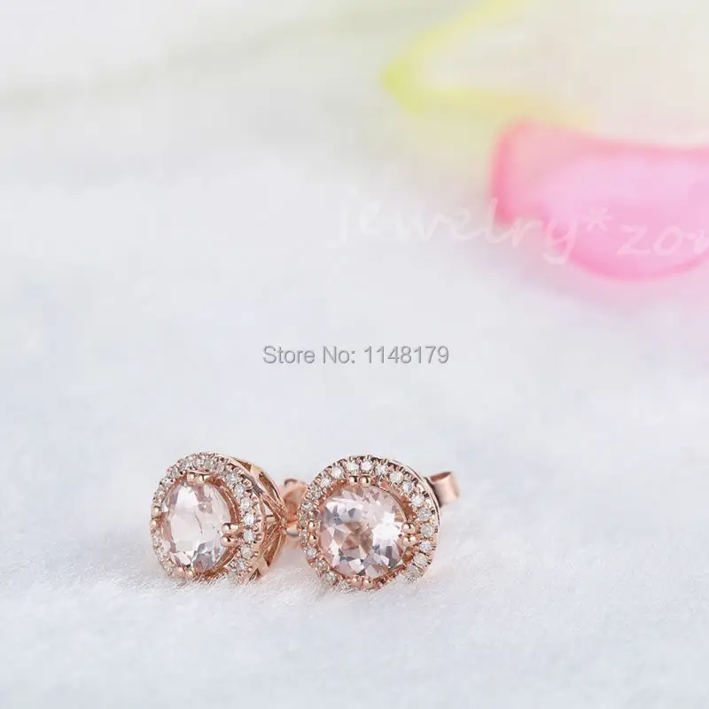 HELON 6 мм круглые 1.43ct настоящие морганиты Твердые 14 к розовое золото женские ювелирные Алмазы Серьги с ореолом Свадебные модные вечерние серьги