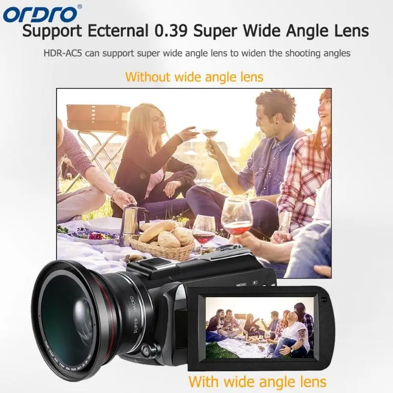 Ordro AC5 4K UHD цифровые видеокамеры с зумом 12X FHD 24MP WiFi ips сенсорный экран цифровой оптический DV мини-видеокамеры