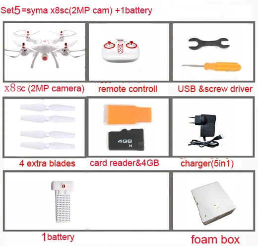 set5 x8sc Syma X8SW x8SC WI-FI с видом от первого лица 720P HD Камера или 2MP Камера 6 оси удержания высоты RC Quadcopter RTF р/у или в режиме реального времени H9R 4K Камера drone - Цвет: set5 x8sc