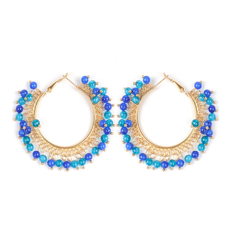Большие круглые серьги кольца в стиле бохо с бусинами ручной работы Популярные