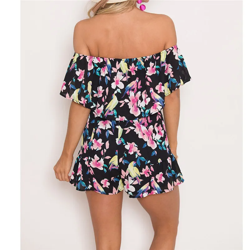 Модный летний комбинезон для женщин 2019 с открытыми плечами и цветочным принтом