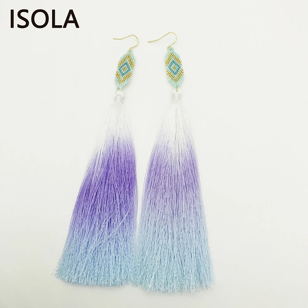 Летние Элегантные длинные серьги кисточки в богемном стиле ISOLA высокое качество