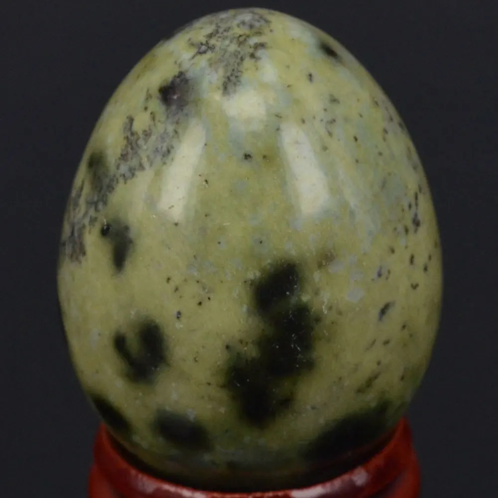 

34x44MM Natural Gemstone Yellow Black Spot Jasper Sphere Egg Healing Reiki Crafts Stone Massage Finger Exercise