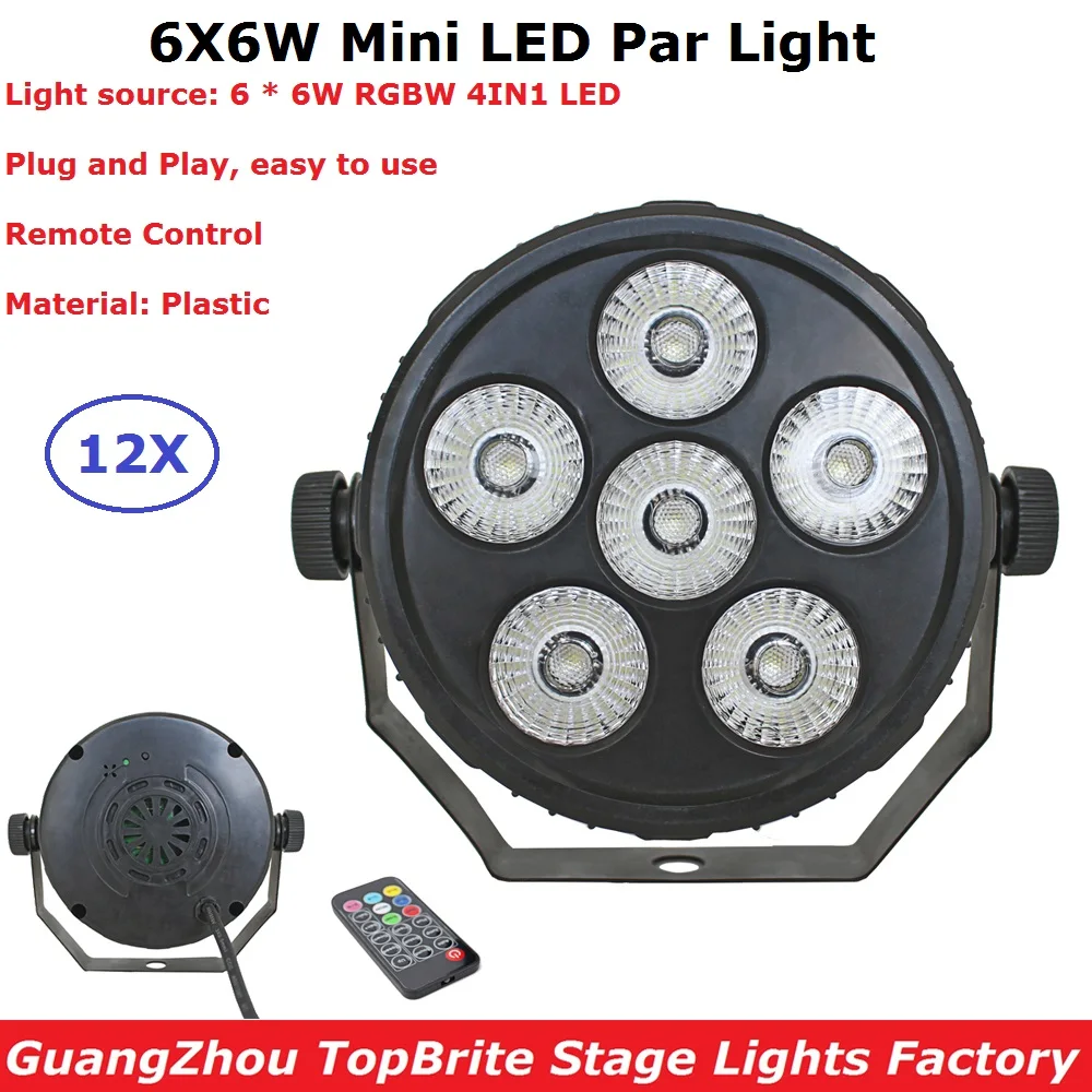 

12PCS Flat Par Light 6X6W RGBW 4IN1 Portable Par Cans Strobe Laser DMX DJ Disco Professional Stage Lights Sound Party Projector