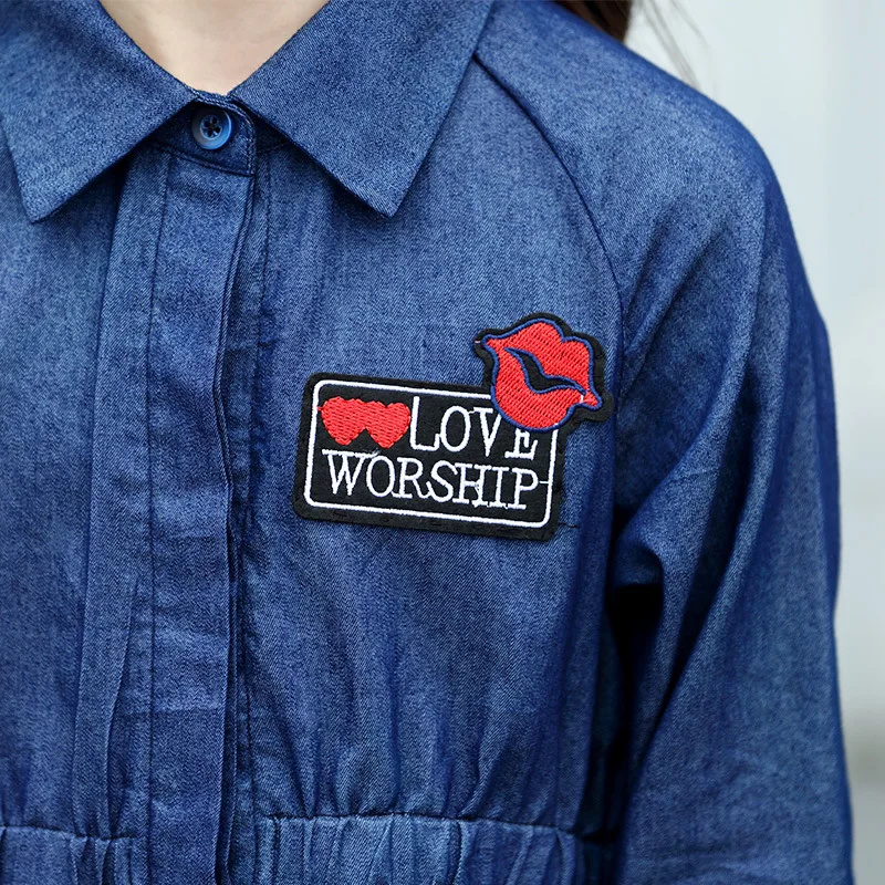 Teenage Girl Long Dress Denim Sleeve Maxi Embroidery Casual with Pockets Children Outfit 8 10 12 14 15 years | Детская одежда и